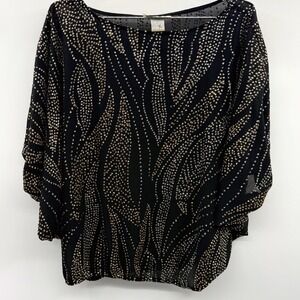 Vintage Glances Black Sequins Metallic Dolman Blouson Sheer Top Size 10 Retro